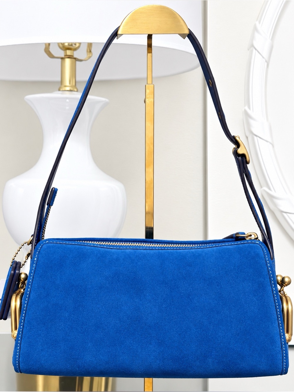 COACH Turnlock Suede Haversack Bag 27, BLUE JAY - Picture 3 of 10